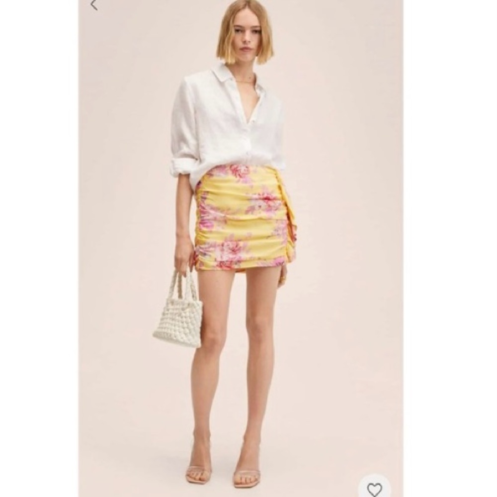 NEW Mango MNG Floral Ruched Ruffle Skirt - Picture 3 of 6